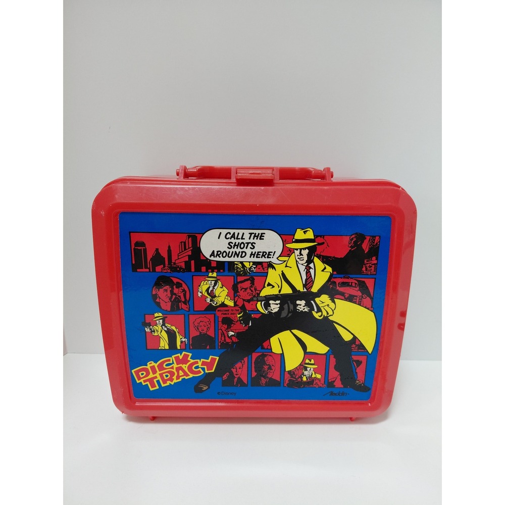 Vintage 1990 Dick Tracy Plastic Lunch Box Aladdin Disney Red Retro Collectible